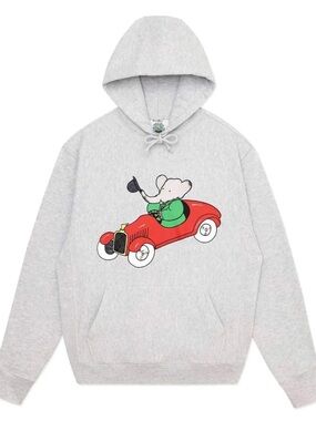 Rowing Blazers Light Gray Hoodie with Red Car & Green Elephant Graphic